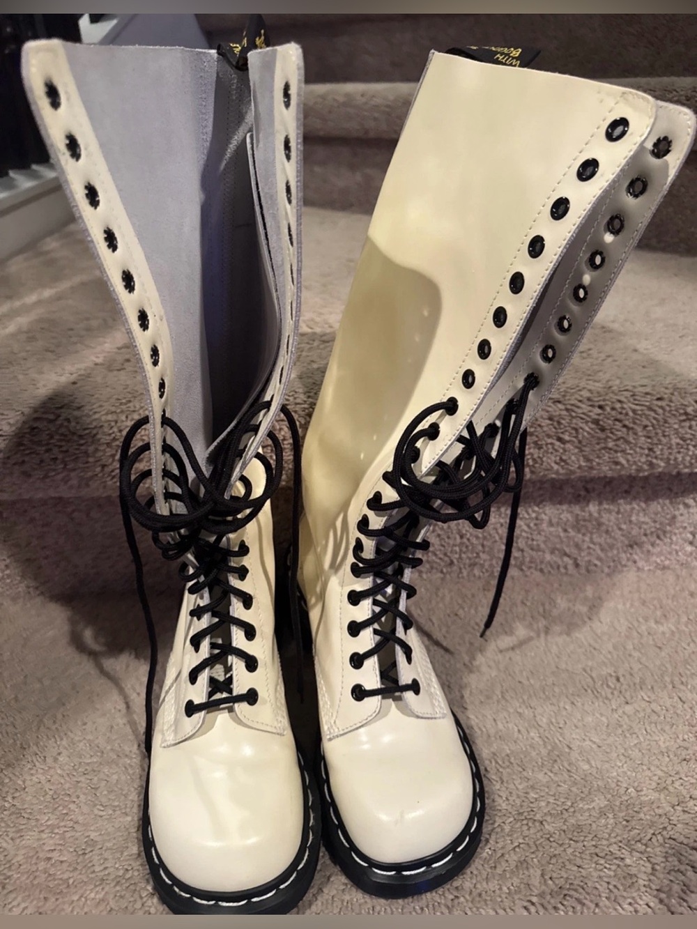 Dr. Martens 20 Eye White Leather Knee-High Boots Made In England Size 6